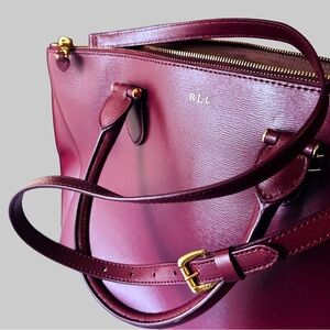 Lauren Ralph Lauren Marcy Large Satchel Bordeaux Leather Gold Hardware Tote